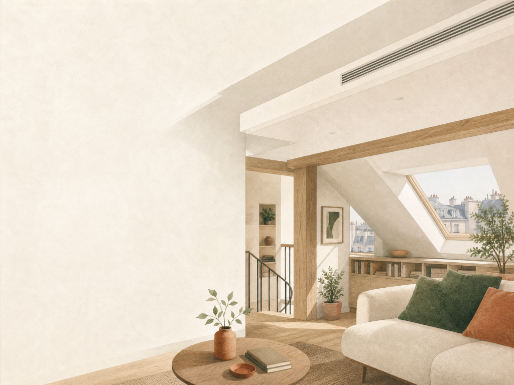 Illustration éditoriale d’une solution gainable intégrée au plafond